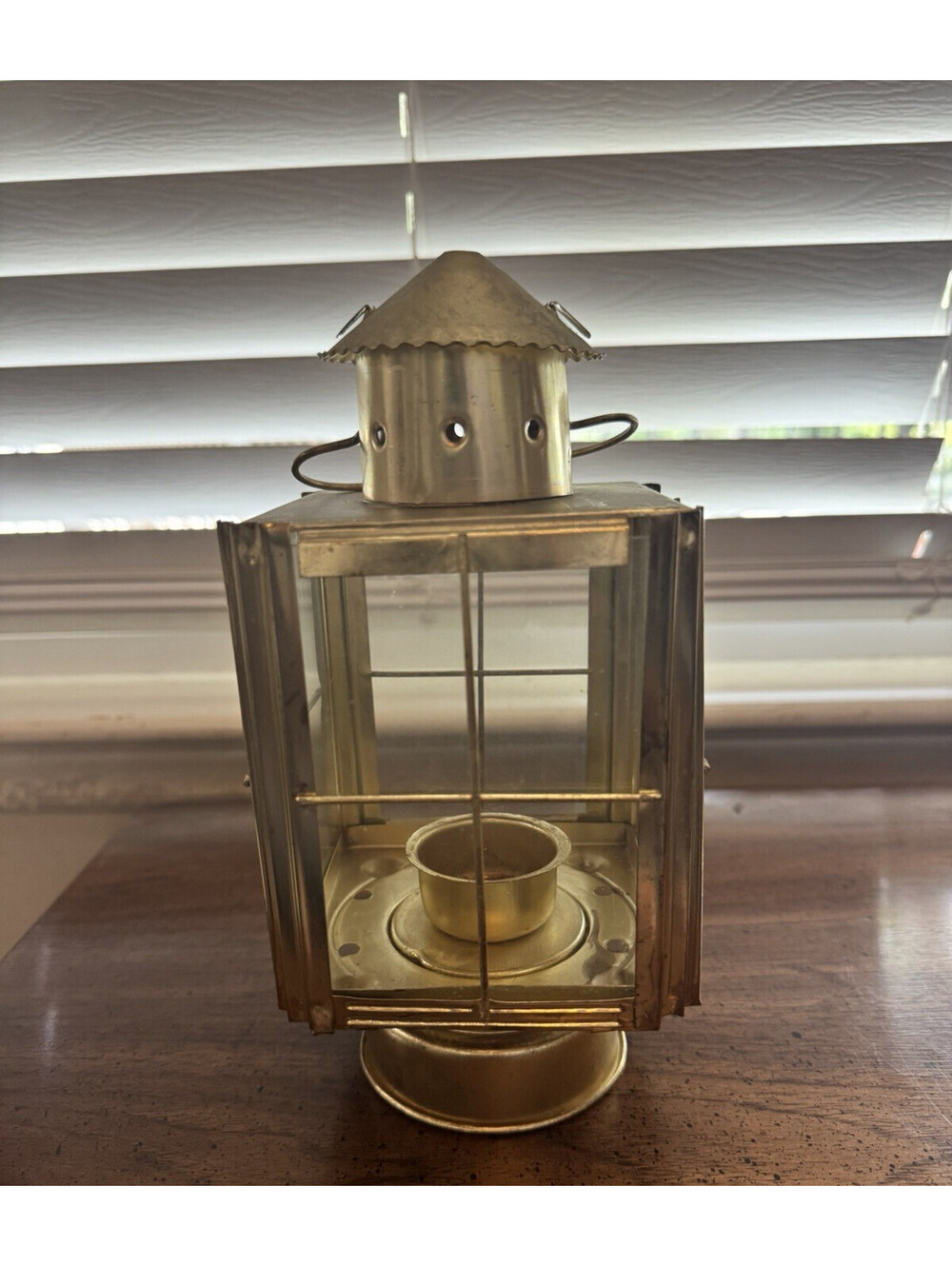 Gold Metal & Glass Hanging Lantern Tea Light Candle Holder, Rectangle, 1 Pack